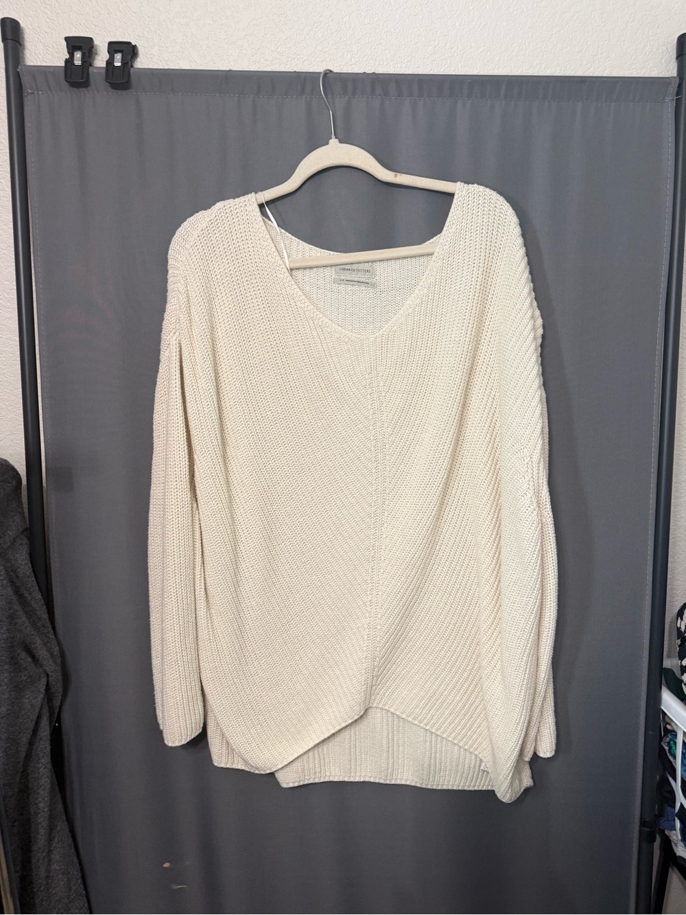 Urban Outfitters Ivory V-Neck Oversized Knit Sweater